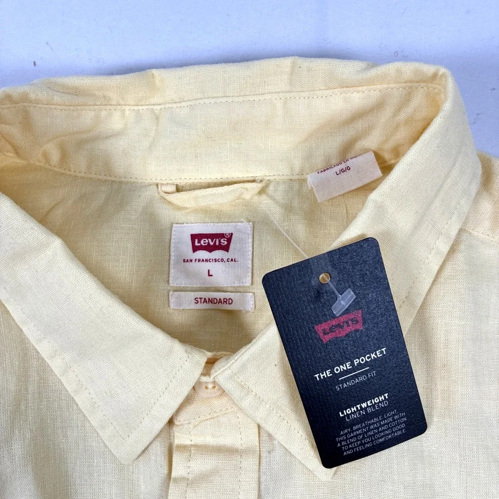 New Mens Levi's One Pocket Button Up Linen Blend Shirt Size Large Yellow NWT